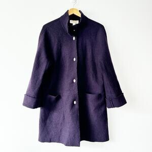 Talbots Coat Womens Small Purple Wool Button Front Mid‎ Length Winter Classic